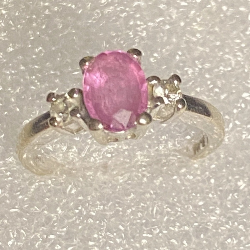 PINK SAPPHIRE - 14K WHITE GOLD -  DIAMOND RING